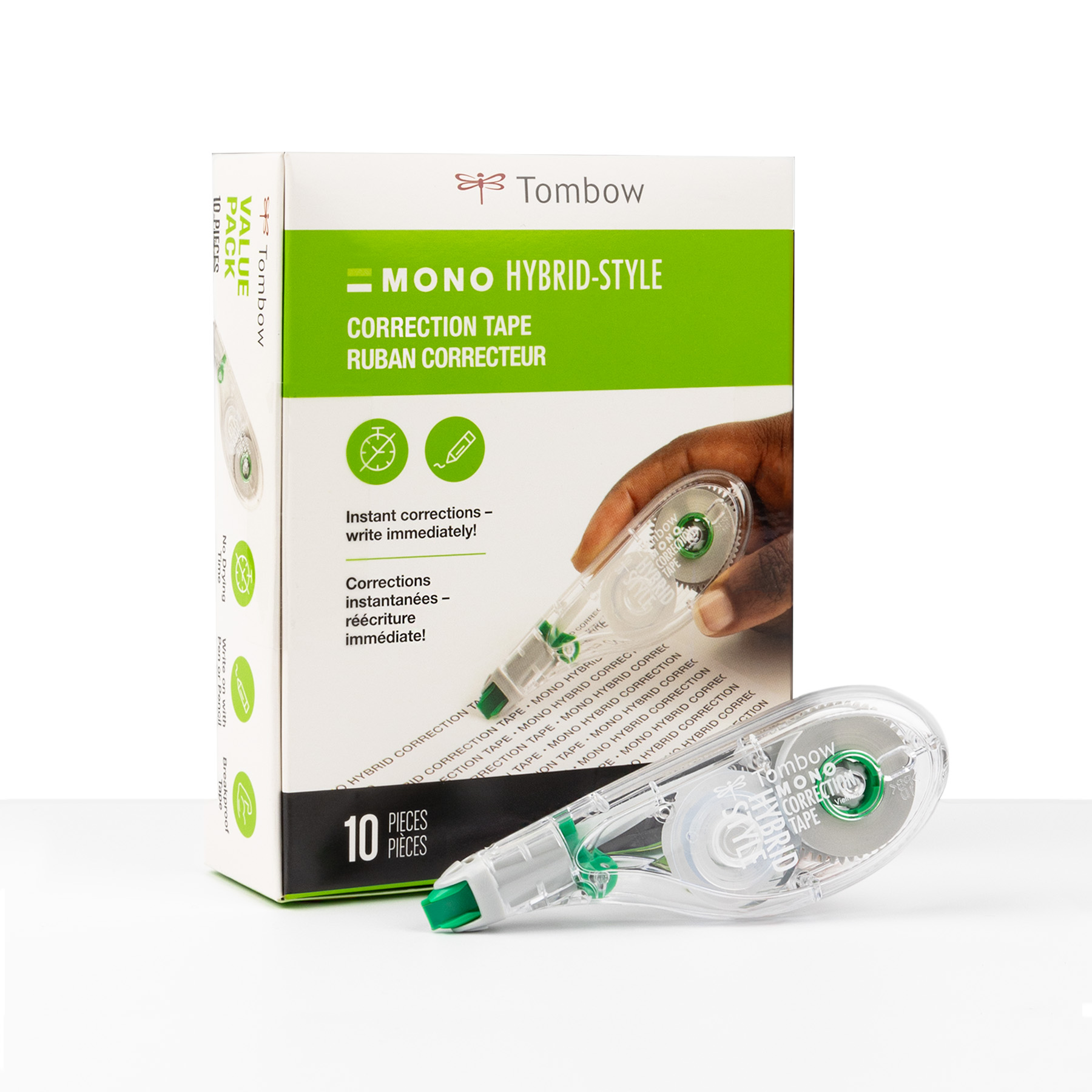 Tombow 68721 MONO Hybrid Correction Tape, 10-Pack. Easy To Use Applicator for Instant Corrections