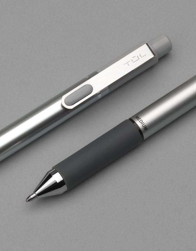 TUL Gel Pens, Retractable, Fine Point, 0.5 mm, Gray Barrel, Blue Ink, Pack Of 12