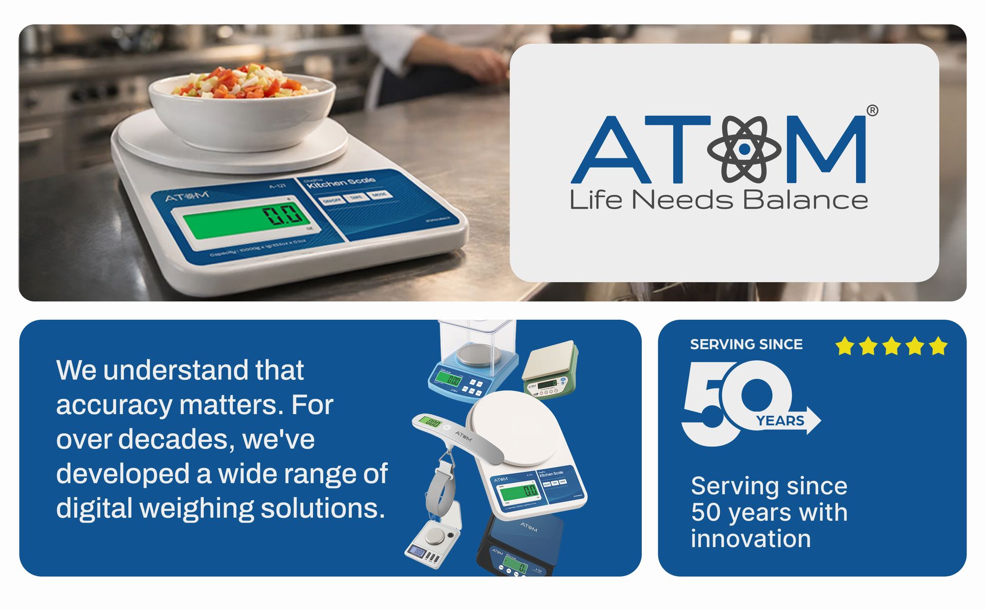 ATOM/Aliston K1 Series A121/SF-400 Digital Weighing Machine/Scale (10kg, 1g accuracy) High Precision Scale for Food with Large LCD Display, Tare Function Multi weighing mode-g, oz For Home, Kitchen