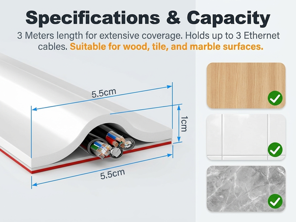 Serplex® 9.8FT/3M PVC Floor Cable Cover Wire Concealer, Self-Adhesive