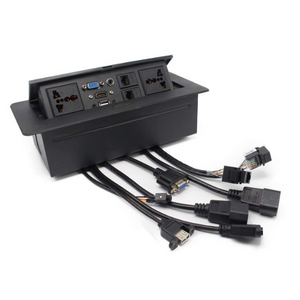 COOLCOLD 10 Module, Hydraulic 8 Cables Cubby Metal, Conference Table Connectivity Solutions, Flip-Top Hidden Desk Module Pop Up Box with HDMI, VGA, Audio, LAN, Power & USB Port (Black) -1 Yr Warranty