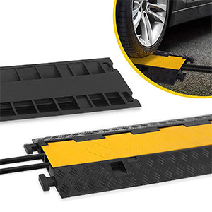 Dolphy Rubber Cable Protectors, 2 Channel Hose Cable Protector Ramp Heavy Duty Traffic Speed Bump Hose Cord Protective Cover Ramps with Yellow Flip-Open Top Cover, 5450kg Load Capacity