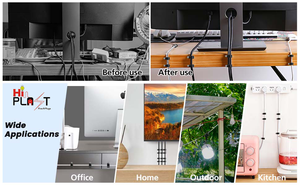 Hi-PLASST (7mm, Pack of 100) Cable Clips with Metal Nails - Heavy Duty Wire Fasteners, Cord Organizers, Round Cable Clamps for Wall-Mounted Cable Management, Hanging Wires, Home & Office Use