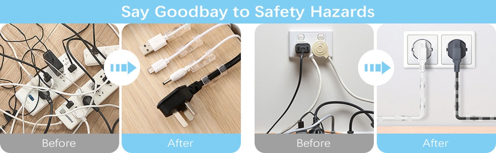 Cable Clips with Strong Self-Adhesive Clear Wire Holders for Wall Durable Plastic Cord Management Organiser Clamps (20 pcs)