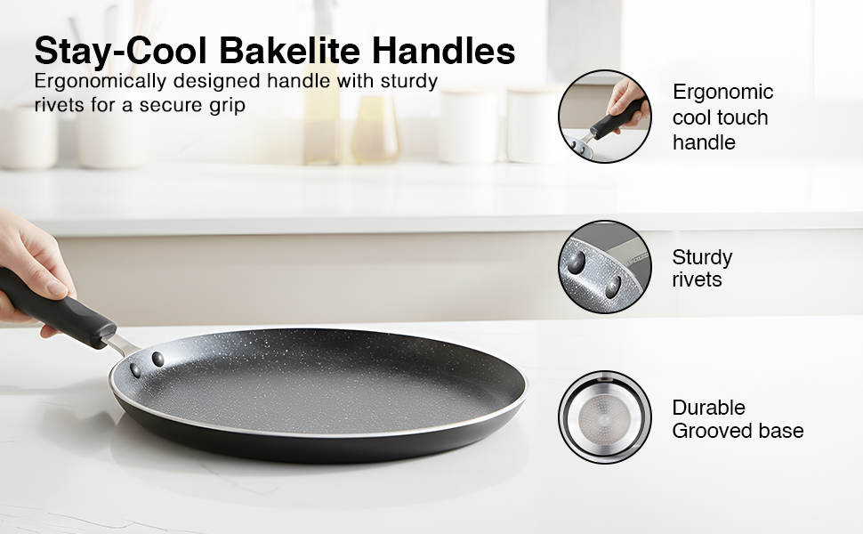 Prestige Omega Deluxe Granite Dosa Tawa, 280 mm, Black, Nonstick Aluminium