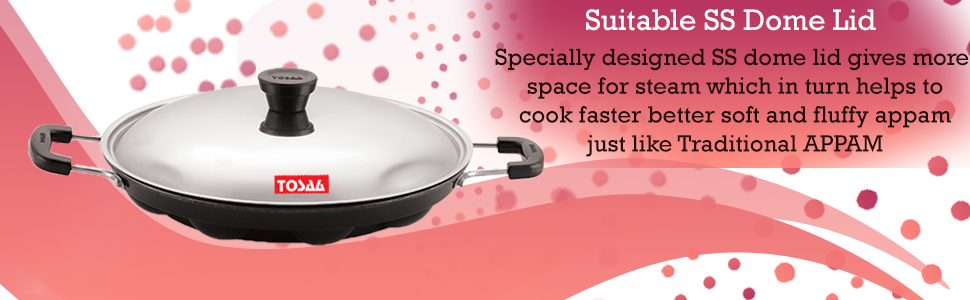 Tosaa Non-Stick 12 Cavity Appam Patra Side Handle with lid, Color May Vary
