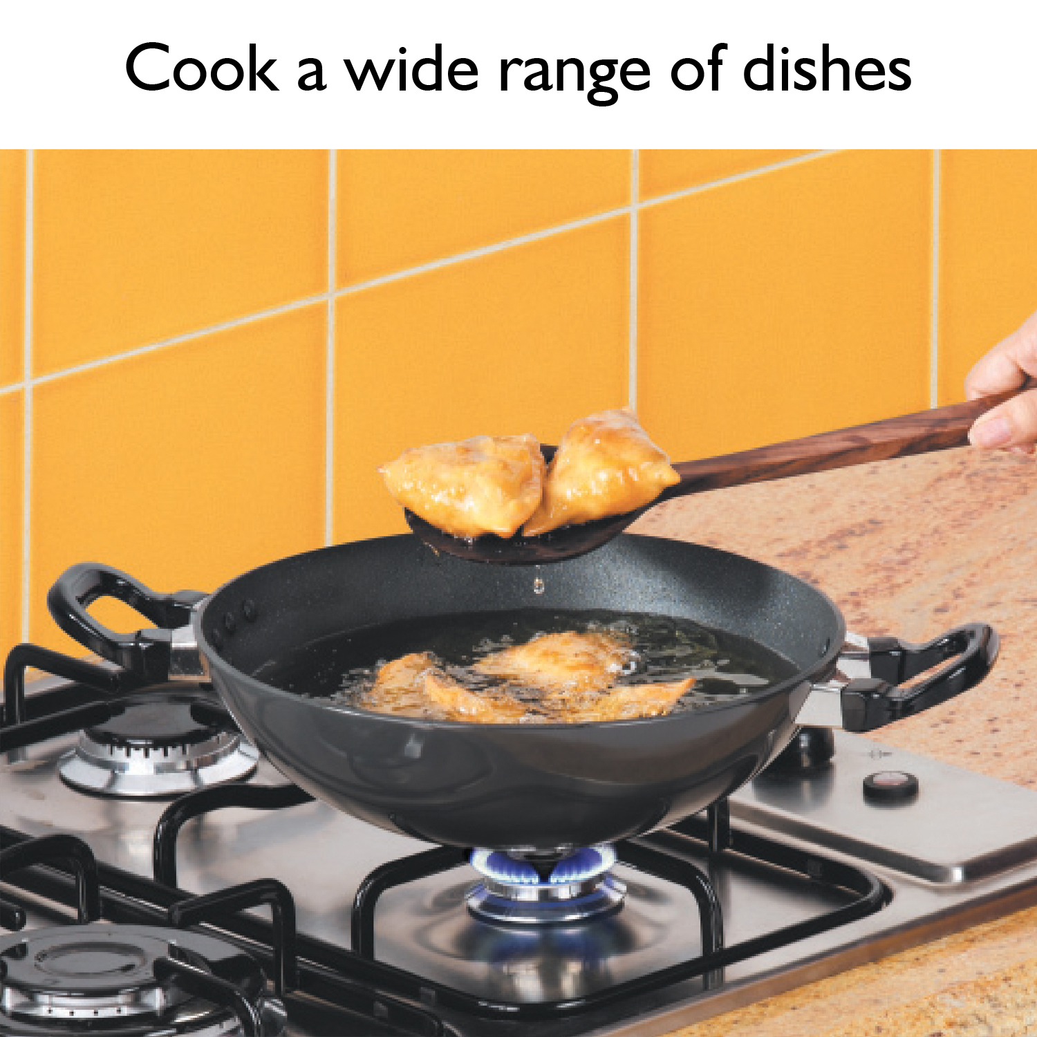 Hawkins Futura 2.5 Litre Deep Fry Pan, Non Stick Kadai with Stainless Steel Lid, Round Bottom Kadhai, Black (NK25S)