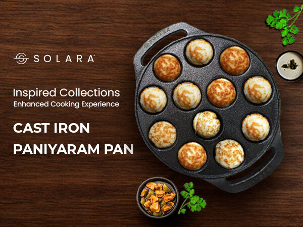 SOLARA Cast Iron 8" inch (20 CM) Paniyaram Pan (12 Cavities) | Pan for Appe/Gunta Ponganalu/Paddu | Cast Cookware