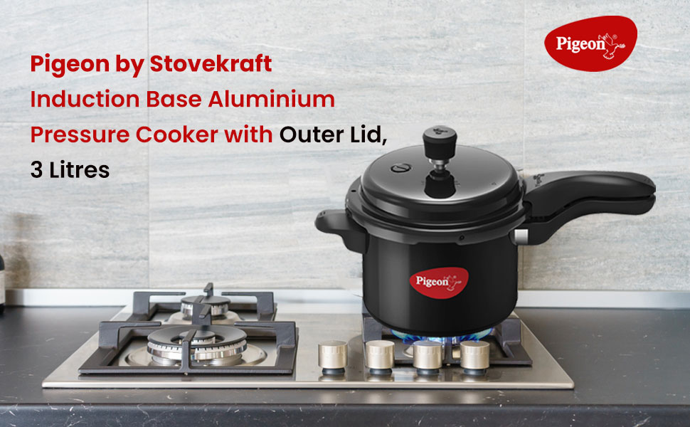 Pigeon by Stovekraft Titanium 3 Ltrs Outer Lid Pressure Cooker - Black, Aluminium