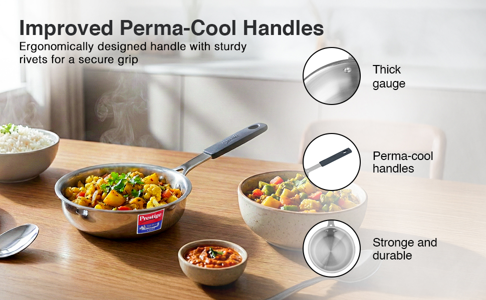 Prestige 12cm/400ml Tri-Ply Stainless Steel Cute Fry Pan|Gas & Induction Compatible| Even Heat Distribution|Perma-Cool Handles|Thick Gauge