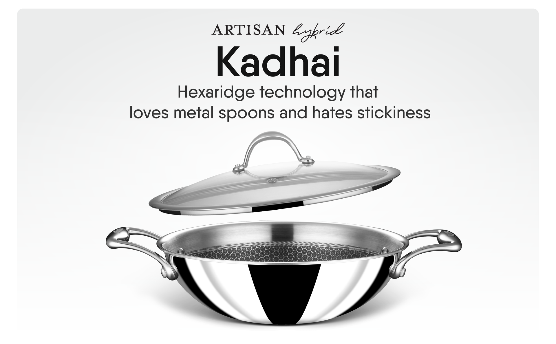 Stahl Artisan Hybrid 5.1 L, 30cm Triply Non Stick Kadhai with Lid, Stainless Steel Kadai for Cooking, Triply Kadhai Metal Spatula Friendly, Induction & Gas Stove Compatible