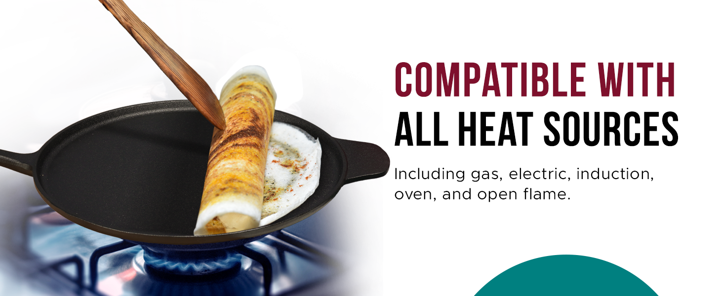 SOLARA Crownstone Cast Iron Dosa Tawa 12 Inch with Handle