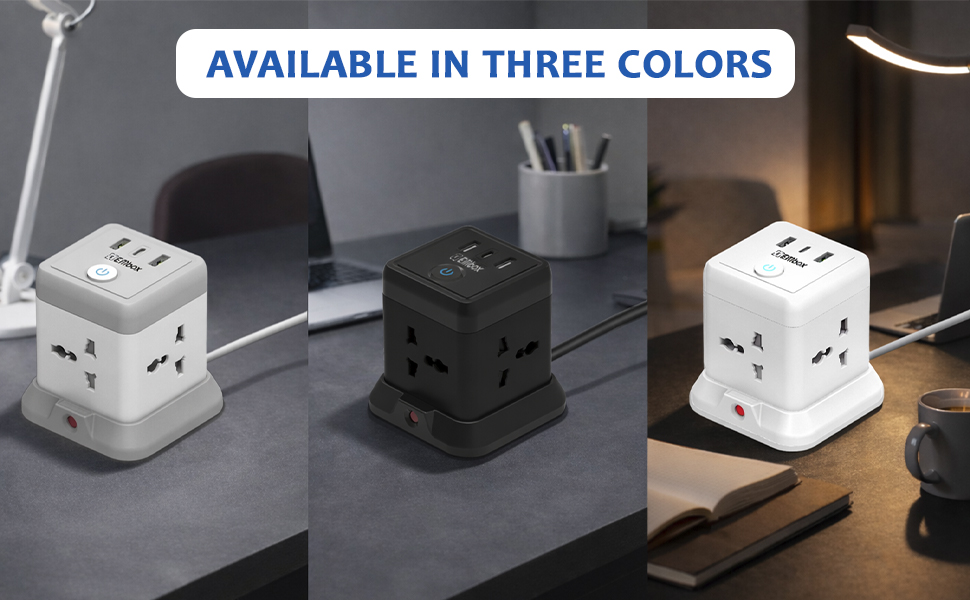 EMBOX Cube Extension Board with USB Type C (2.4 A) (QC 3.0) | 2500W Heavy Duty Extension Board with Switches | Extension Cord with Universal Sockets Safety Shutter & Overload Protector, 2 Meter