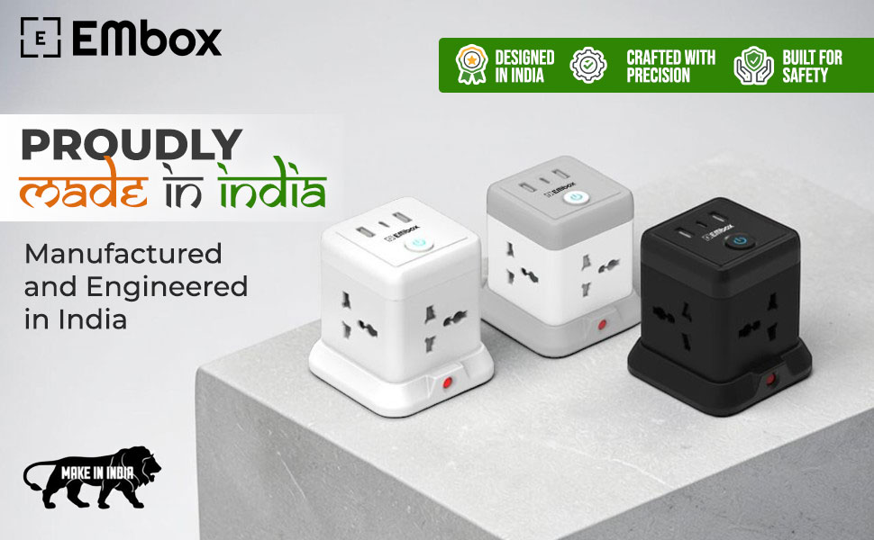 EMBOX Cube Extension Board 5 Meter Cable (QC 3.0)| 2500W Heavy Duty Extension Board with USB Type C Universal Sockets & Master Switch |Compact Extension Cord Safety Shutter & Overload Protector