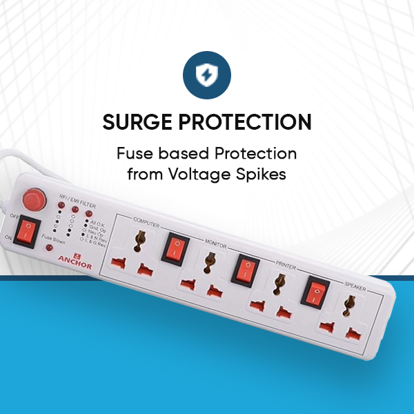 Anchor by Panasonic Spike Guard- 4 Universal Socket Shutter with Individual Switch - 4 Mtr (22569)