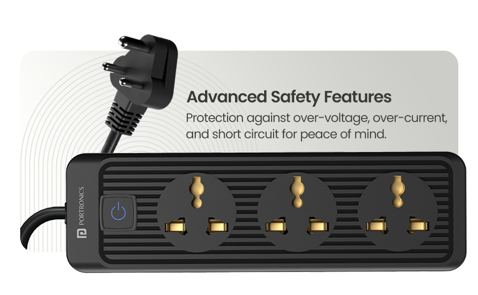 Portronics Power Plate 21 Extension Board with 3 Universal Sockets, 1.5 Meter Long Cord, 1440 Watts, Fireproof Material, Multi Plug for Home Appliances (6 Amp, Black)