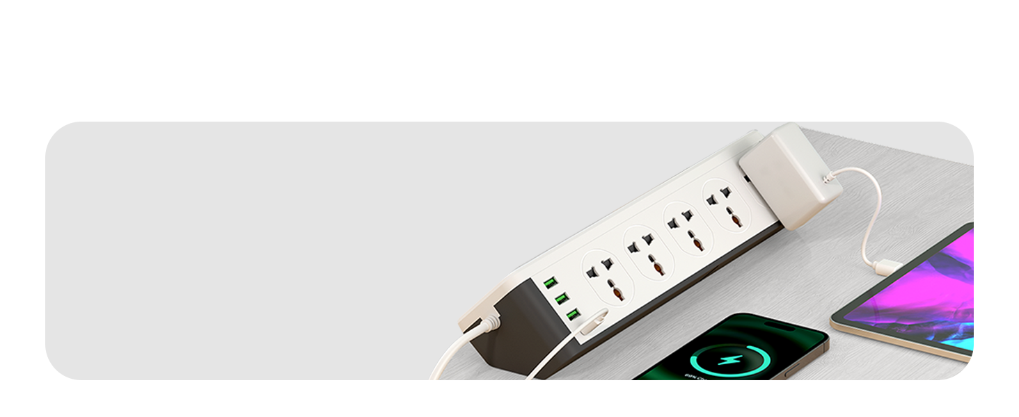 Portronics Power Plate 14 Extension Board with 10 Universal Sockets, 25W Type-C PD, 3 USB Charging Ports, 3 Meter Long Cord, 2500 Watts, 2.1 Amp USB Output, Multi Plug for Home Appliances (White)