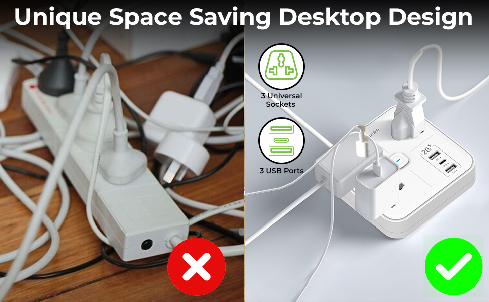 UltraProlink 6 in 1 Extension Board Power Strip Multi-Port| ISI Approved Heavy Duty Cable-2m| 6 Ports-1 Fast Charge Type-C(PD 20W) 2 USB-A Ports & 3 AC Sockets|Charging iPhones 50% in 30 mins