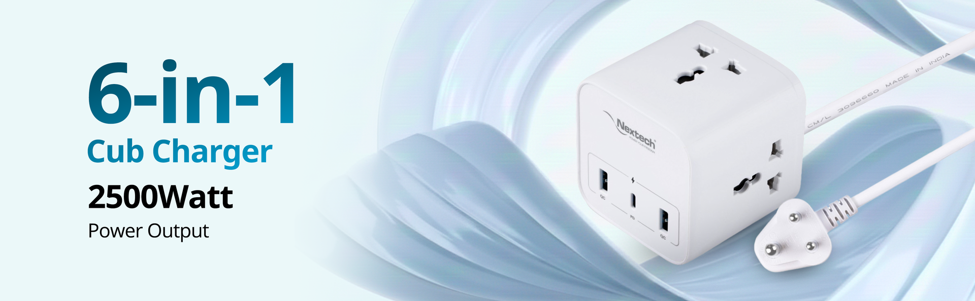 Nextech 20W Desktop Charging Station | 3 AC Sockets | 20W Type-C PD, Dual USB Ports, 2500W Extension Board with USB | 2M Copper Cable| Multi Plug Power Hub for Laptop, iPhone, Tablet & Mobile (White)