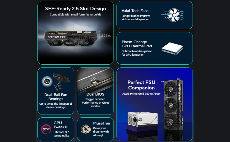 ASUS Prime GeForce RTX™ 5070 Ti 16GB GDDR7 Graphics Card (PCIe® 5.0, 16GB GDDR7, HDMI®/DP 2.1, 2.5-Slot, Axial-tech Fans, Dual BIOS)