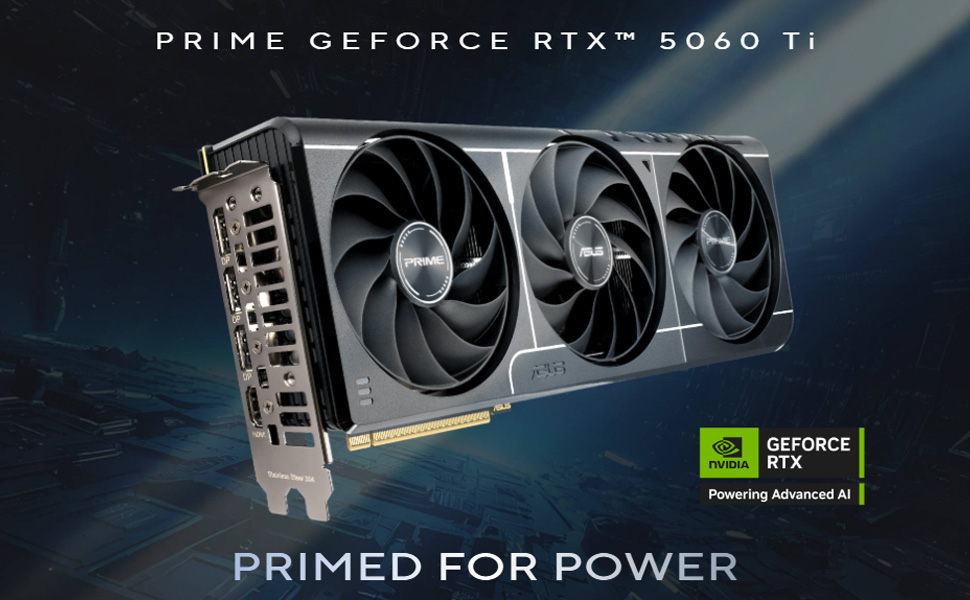 ASUS Prime GeForce RTX™ 5060 Ti 8GB GDDR7 OC Edition Graphics Card (PCIe® 5.0, 8GB GDDR7, HDMI®/DP 2.1, 2.5-Slot, Axial-tech Fans, Dual BIOS)