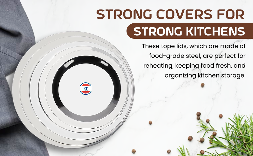 KC Stainless Steel Heavy Gauge Ciba/Lids/Tope/Cheeba Cover Set of 5 Pcs (14.5cm, 15.5cm, 16.5cm, 18.0cm, 19.0cm), Silver