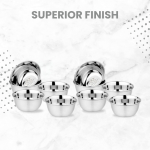 KC Stainless Steel Heavy Gauge Bowl/Wati Set With Mirror Finish And Flower Printed Design [10.5 Cm, Set Of 6 Piece], 200 ML