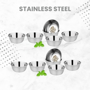 KC Stainless Steel Heavy Gauge Bowl/Wati Set With Mirror Finish And Flower Printed Design [10.5 Cm, Set Of 6 Piece], 200 ML