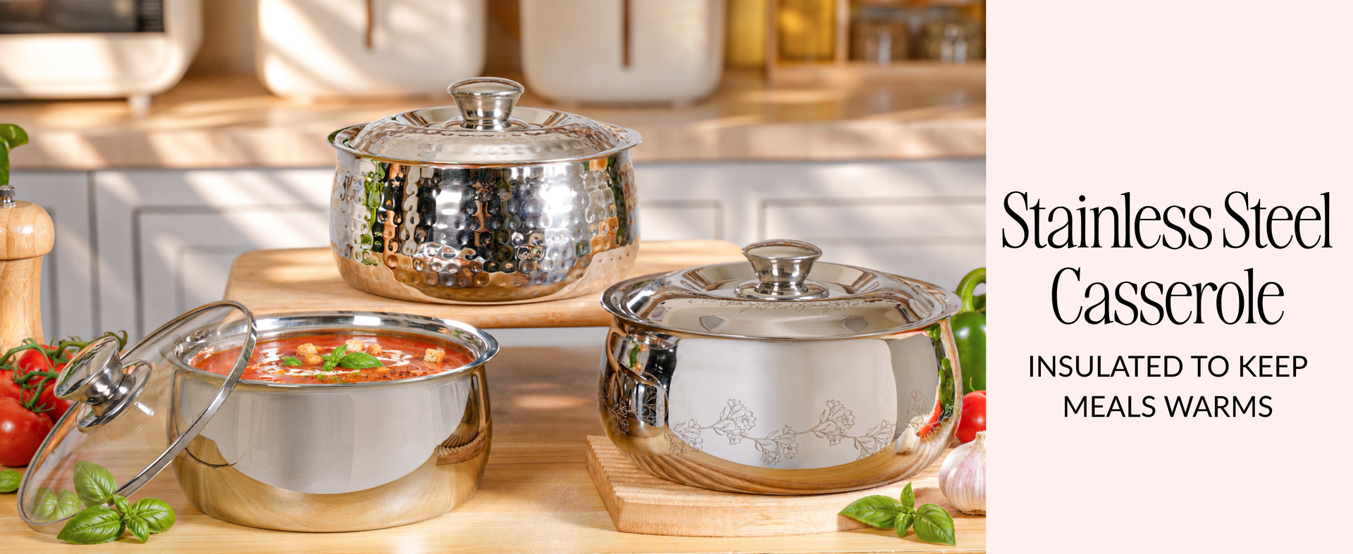 Nestasia Stainless Steel Insulated Casserole with Glass Lid (1000 ml) - 100% Food Safe Casserole for Roti Hot Case with Air Vent Lid - Keeps Food Hot & Cold | Rust Resistant & BPA - Free