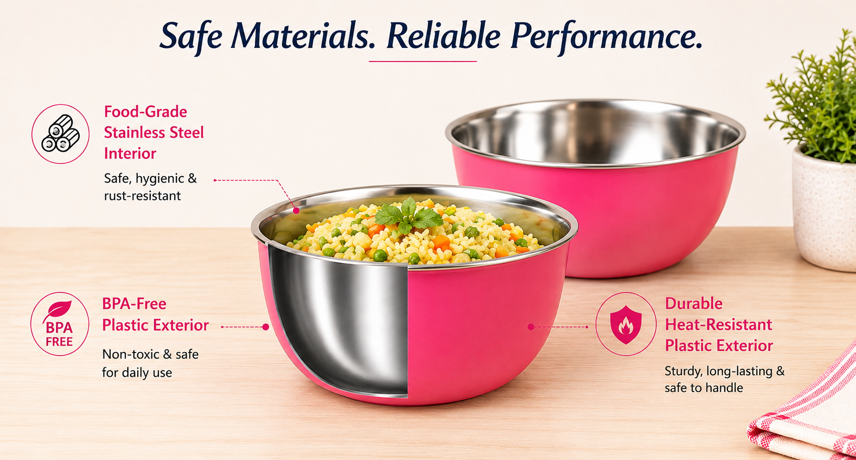Zaib Stainless Steel Microwave Safe Bowls, 6 Pcs, Multicolor, 14 cm