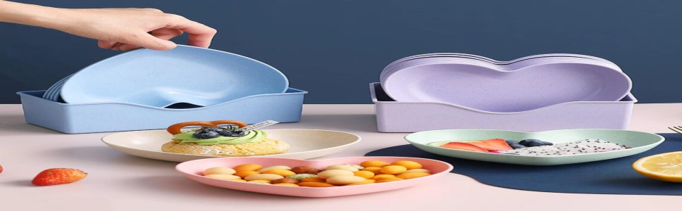 Heart-Shaped Dessert, Salad & Snack Plates – Set of 10 Pink Plastic Dishes for Fruits, Steak, Appetizers | Lightweight, Eco-Friendly, Unbreakable Fiber Plates for Parties & Everyday Use
