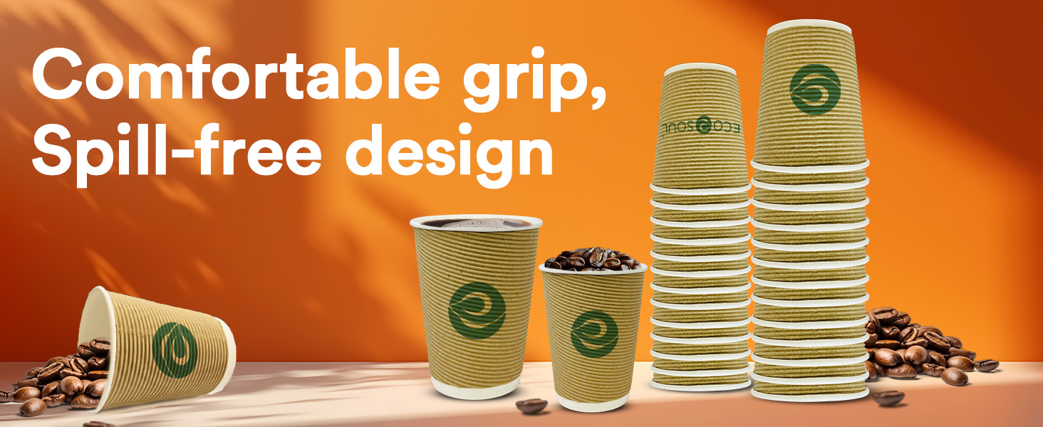 ECO SOUL | 150 ml Brown Paper Ripple Cups | Pack of 100 | Disposable Paper Cups in Small Size | Insulated, Strong Disposable Coffee Cups for Tea, Coffee, & Hot Drinks