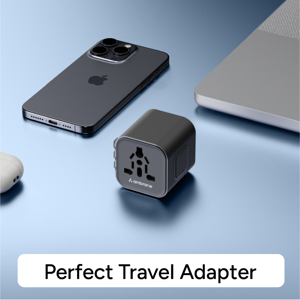 Ambrane Universal Travel Socket, International All in One Worldwide Travel Adapter Socket with 2500W High Power Output with 9 Hole Universal Socket, Compatible in 150+ Countries (ATA-03, Black)