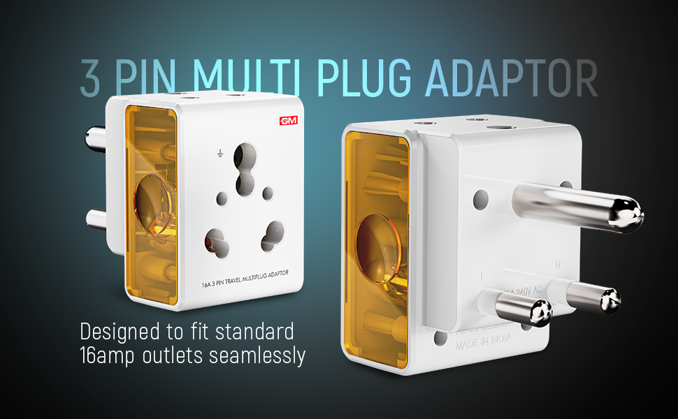 GM 3050 16 Amp 3 Pin Multi Plug Travel Adaptor - Universal Power Adapter Suitable for Class I & II Electrical Appliances, White