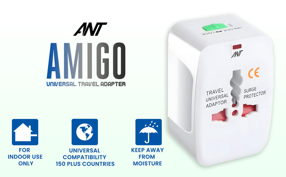 Ant Amigo International Travel Adapter, Worldwide All in One Universal Power Wall Charger AC Power Plug Adapter for USA EU UK AUS Cell Phone Laptop Tablets_ White