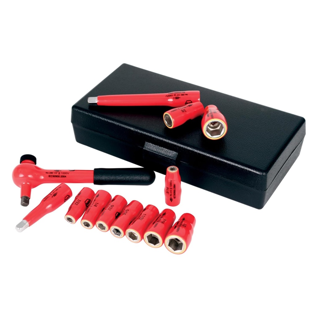 Wiha 31391 1/4-Inch Drive Socket Set, Metric, Insulated, 13 Piece