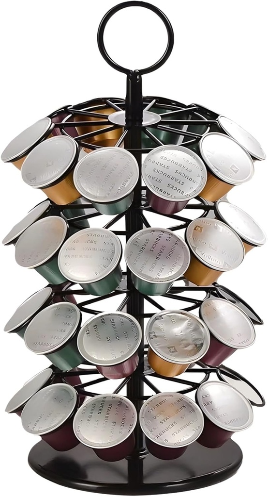 Rotating Coffee Pod Holder for 40 Capsules, Space-Saving Storage Rack with Handle
