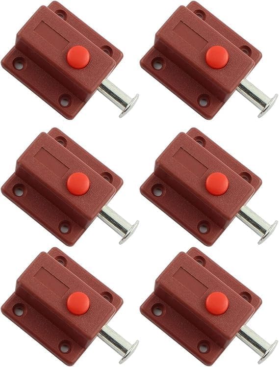 6 Pcs Automatic Spring Loaded Sliding PVC Door Lock, Brown