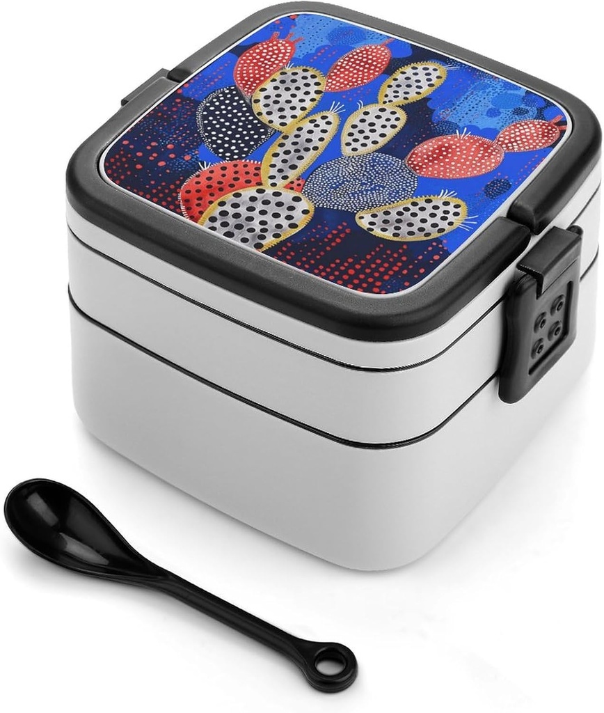 Cactus Style Image Bento Box Adult Lunch Box All-in-One Lunch Containers with Removable Compartments Double Layer Bento Lunch Box with Spoon And Handle Stackable Lunchbox