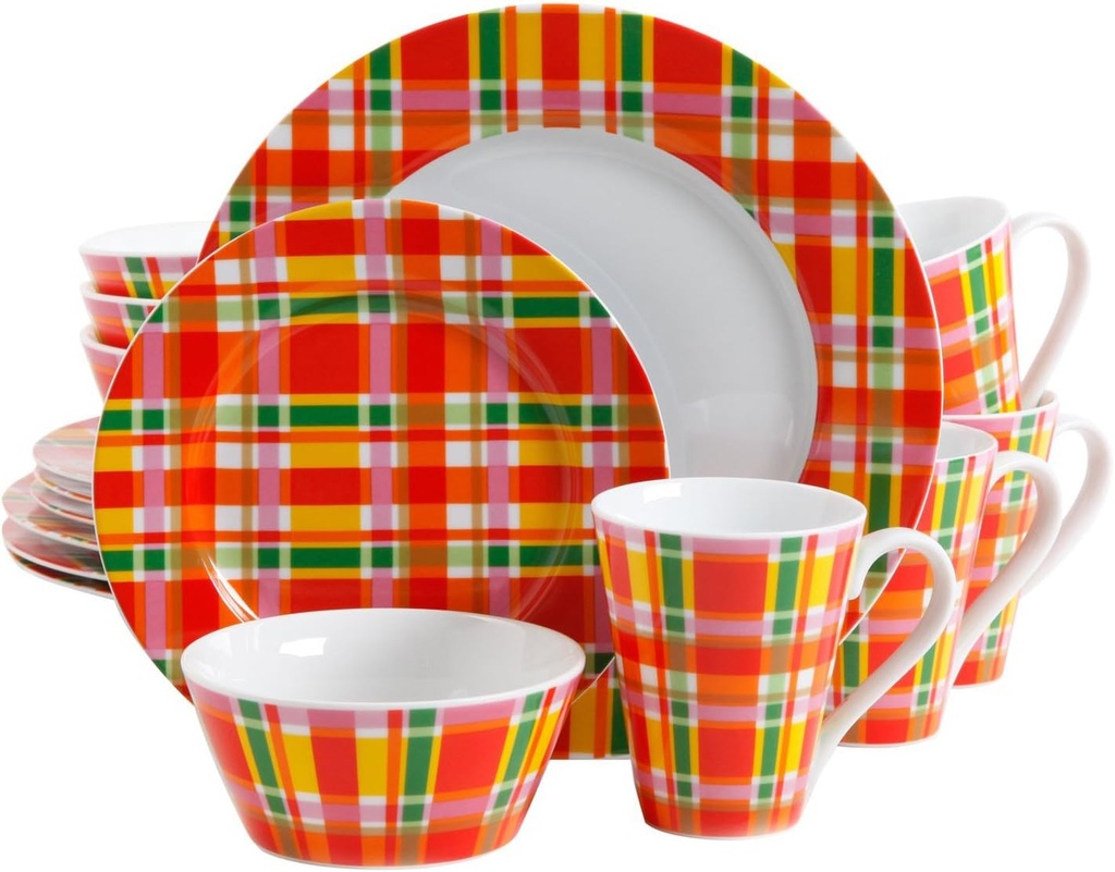 Multi-Plaid 16-Piece Dinnerware Set