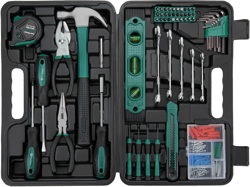 CARTMAN 152-Piece Basic Household Hand Tool Set,with Toolbox Storage Case, All Purpose Home Tool Kit Includes Essential Tools for Office College Repairs Green