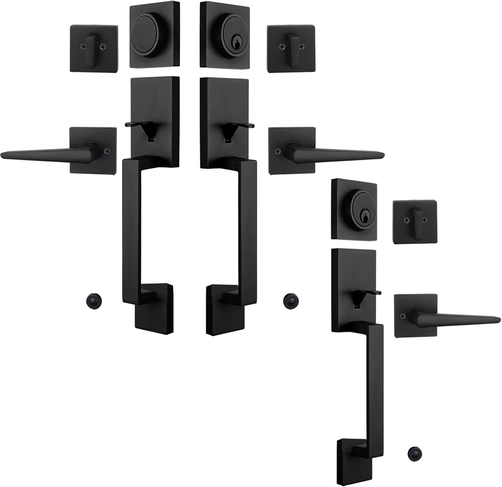 Iron Black Double Door Handle Set&Front Door Lock Set