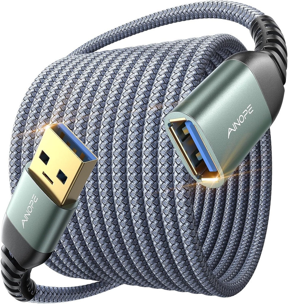 AINOPE USB Extension Cable,USB Extender,USB 3.0 Extension Cable, Male to Female Cord High Data Transfer Compatible with Webcam,USBKeyboard,Flash Drive,Hard Drive,Printer,10FT,Grey