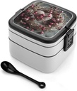 Heart Shape Surrounded Bento Box Adult Lunch Box All-in-One Lunch Containers with Removable Compartments Double Layer Bento Lunch Box with Spoon And Handle Stackable Lunchbox
