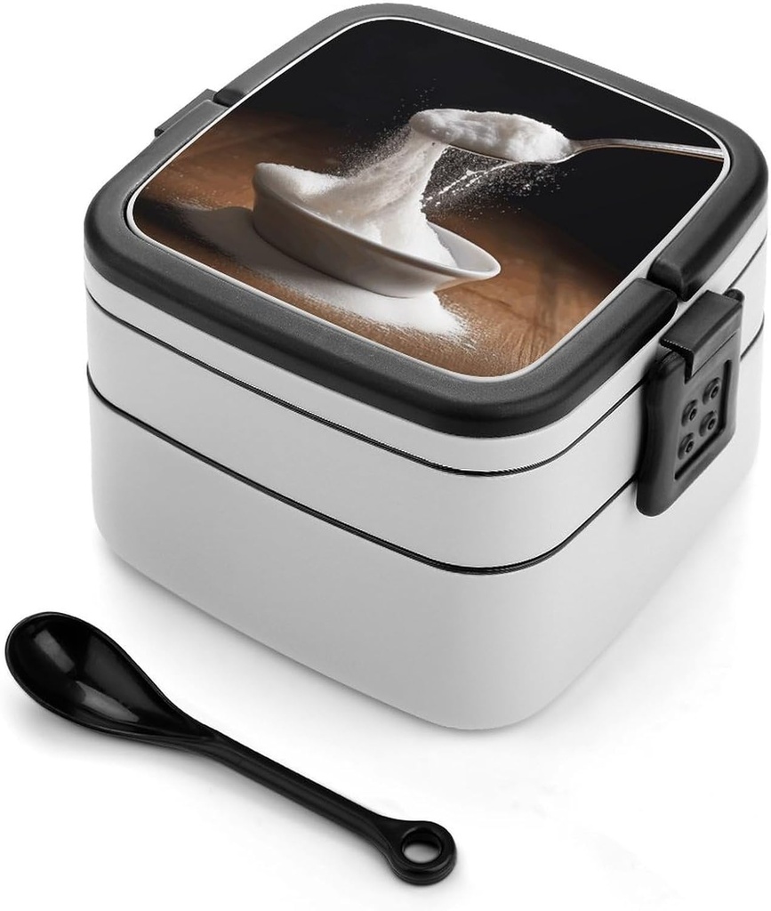 Sugar And Spoon Bento Box Adult Lunch Box All-in-One Lunch Containers with Removable Compartments Double Layer Bento Lunch Box with Spoon And Handle Stackable Lunchbox