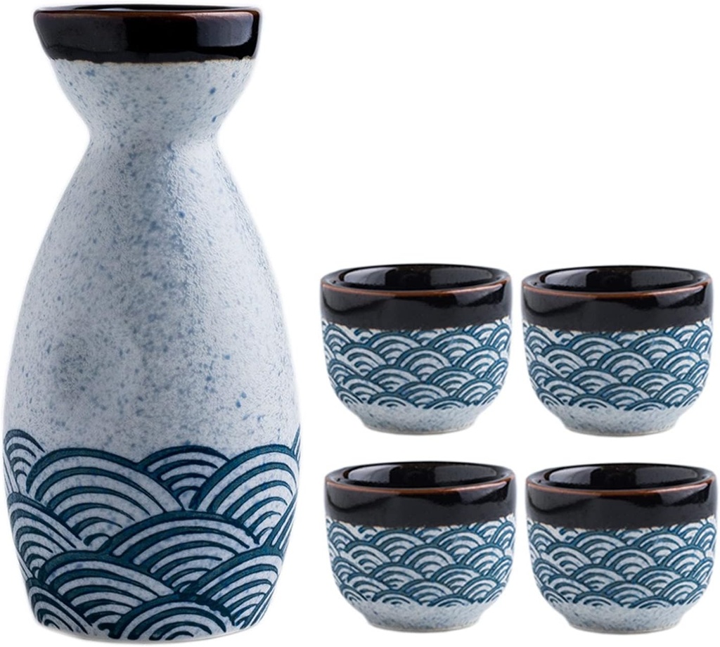 Japanese Sake Set Hand Painted Ceramic Cups Pot Traditional Crafts Design