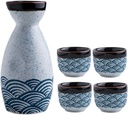 Japanese Sake Set Hand Painted Ceramic Cups Pot Traditional Crafts Design