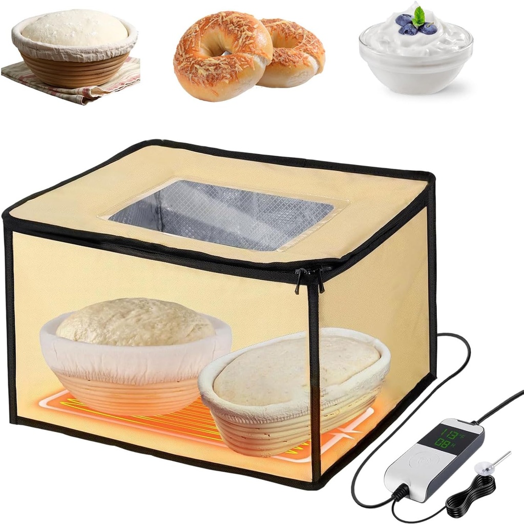Versatile Dough Proofer Warming Box with Heater, Adjustable Temperature Timer Control Bread Dough Proofing Box, Collapsible Design Sourdough Proofer for Making Bread Pizza