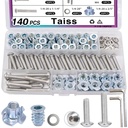Taiss 140PCS 1/4-20 Threaded Inserts for Wood,T Nuts,1/4-20x 1", 1-1/4" Bolts Button Head Socket Cap Screws Fully Threaded and 1/4-20 Washers with Hex Wrench F-116-140PCS