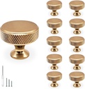 10 Pack Brushed Gold Kitchen Cabinet Knobs, Kitchen Knobs for Cabinet Dresser Drawer Pull Handles Closet Door Knobs Easy Install Durable Hardware (Round, Gold)